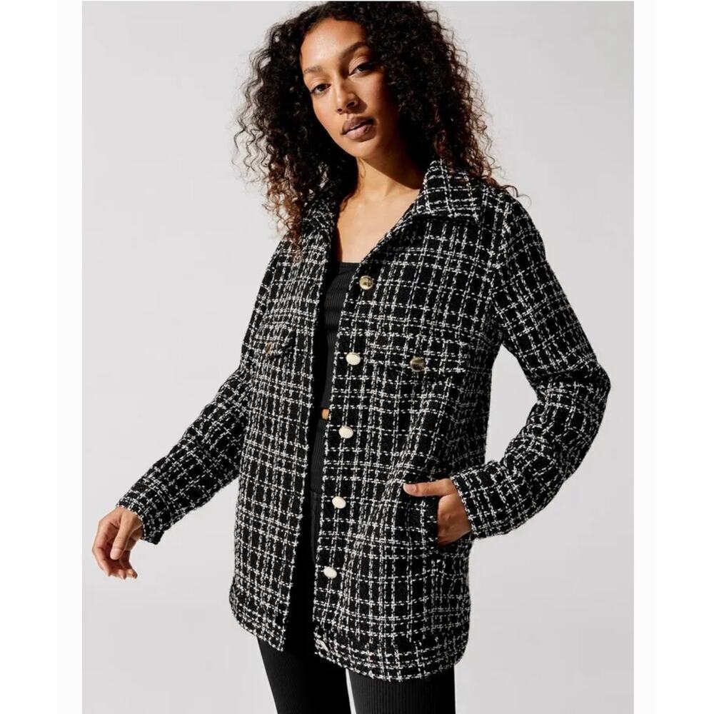 Carbon38 The Boucle Shacket black and white tweed style sz large